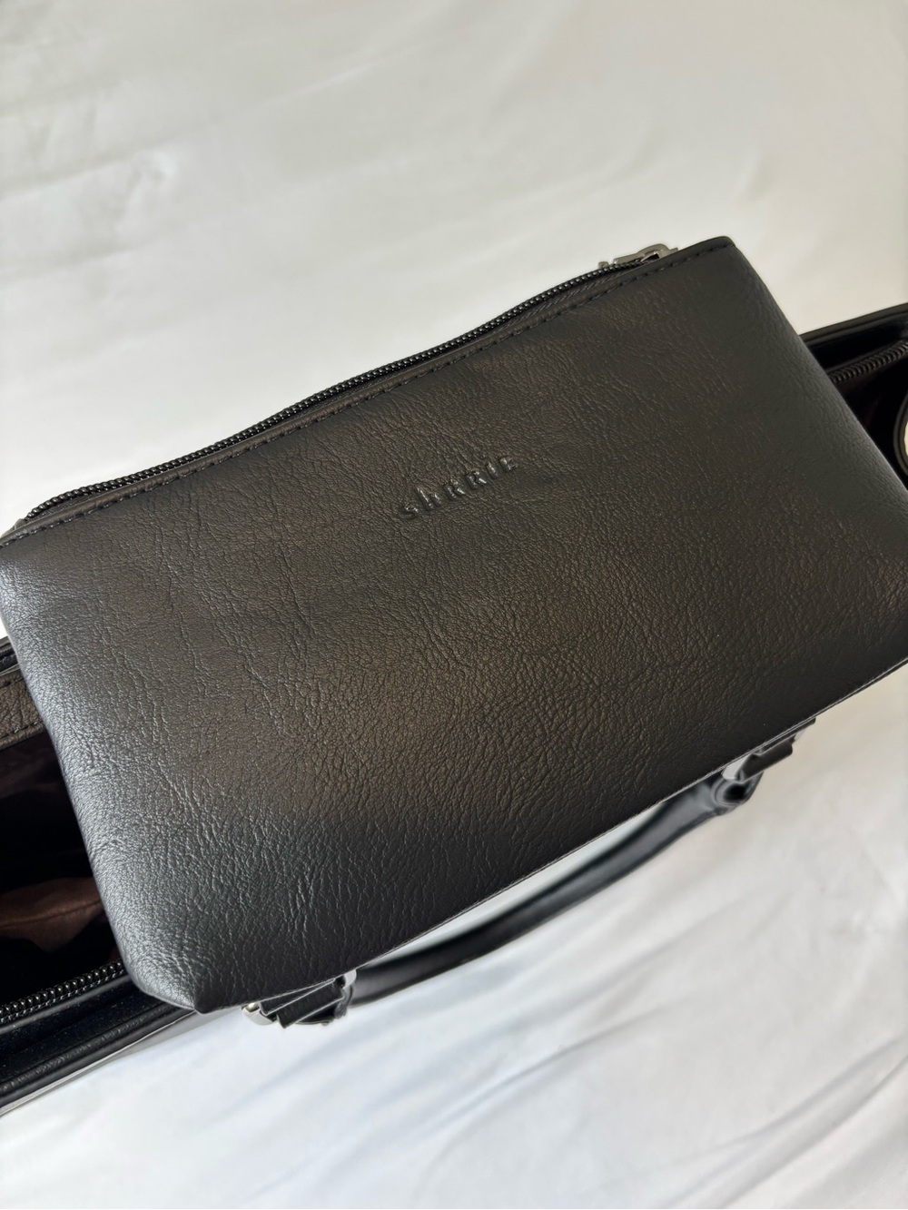 Double Black Leather Briefcase with Striped Detachable Strap - Picture 6 of 9